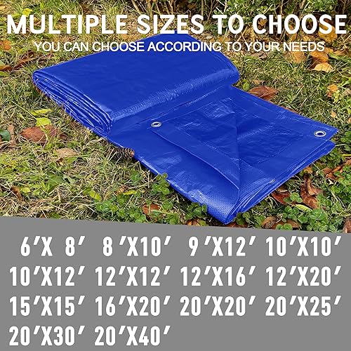 Miniatura 5 de STARPYNG - Lona azul de 7 mm 6x8 pies - Lona impermeable multifuncional azul - Lona impermeable de polietileno resistente a los rayos UV, a prueba