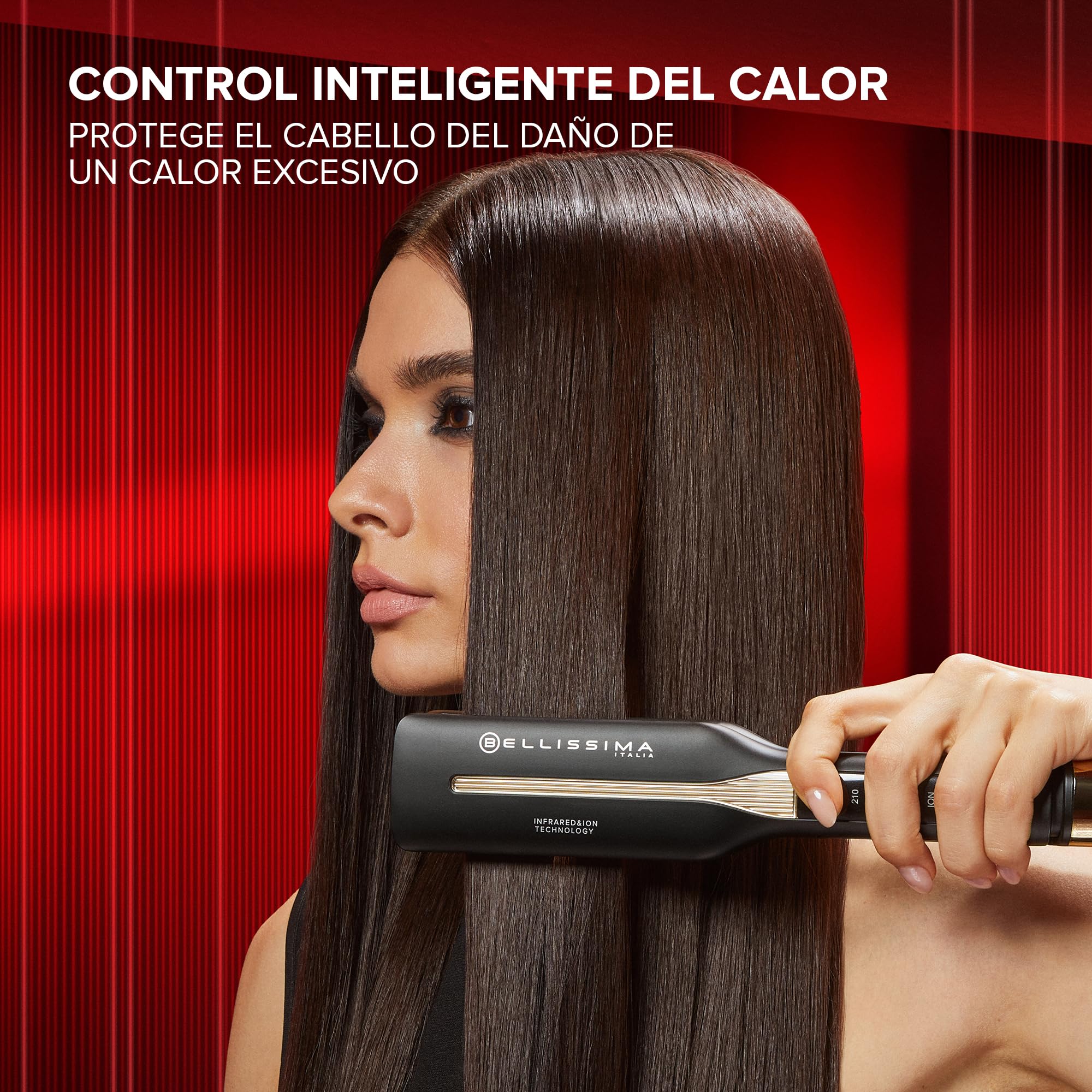 Bellissima Absolute Plancha Flexible de Infrarrojos, 4 Elementos Calefactores, Revestimiento de Cerámica y Queratina, 4 Temperaturas, Diseño Redondeado, Calentamiento Rápido, Bolsa de Belleza