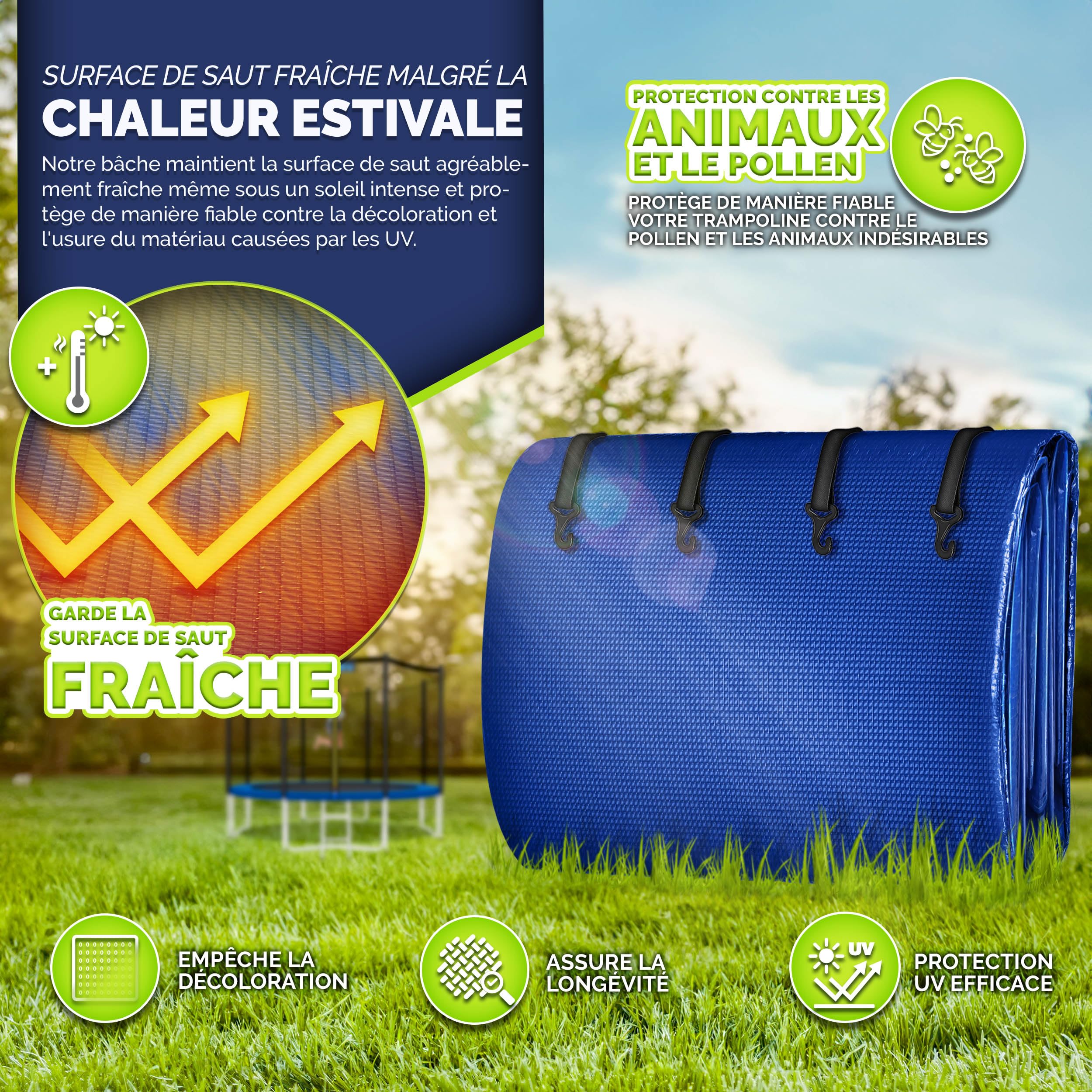 KIDUKU Bâche pour Trampoline 244-427 cm | Housse imperméable résistante aux UV