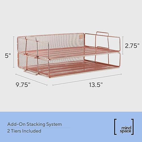 Miniatura 3 de Mindspace Organizador de escritorio apilable de 2 niveles  Organizador de bandeja de papel apilable  The Mesh Collection, oro rosa