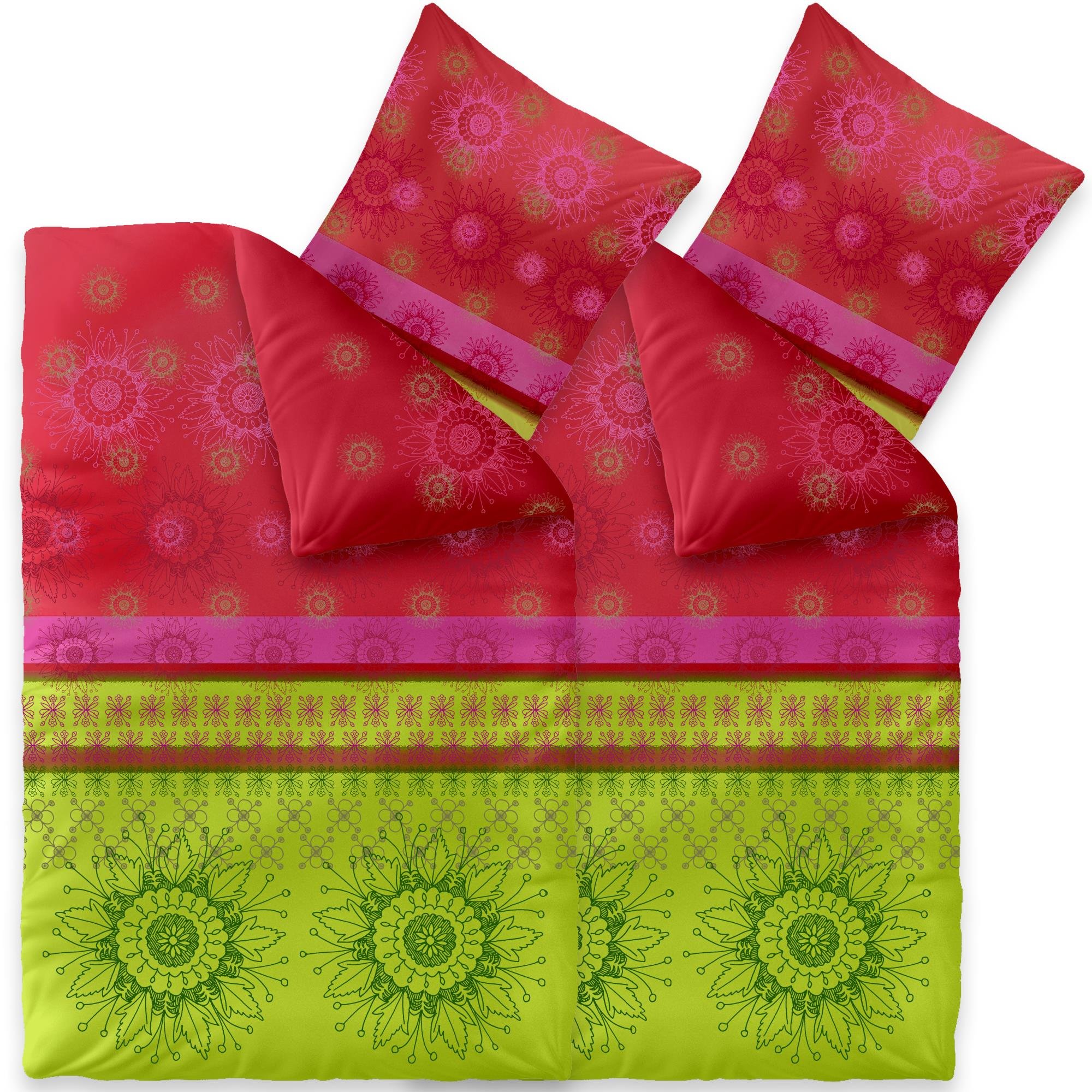 CelinaTex Fashion Bettwäsche 155x200 cm 4teilig Baumwolle Lindsay Blumen Grün Rot