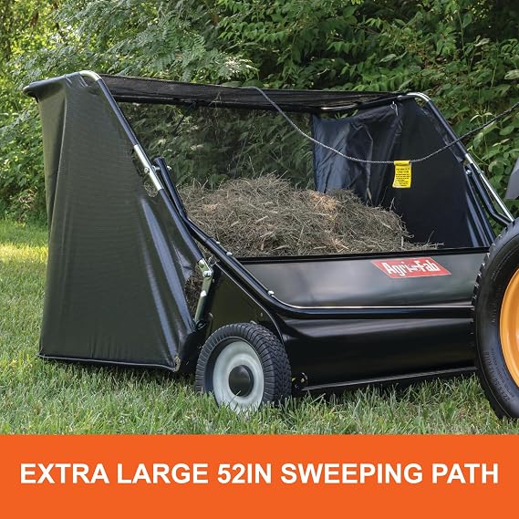 Agri-Fab 45-0546 52 Tow-Behind Lawn Sweeper, 26 cu. ft Hopper Bag Capacity; Leaf & Grass Catcher, with Adjustable Brush Height and Dump From Seat Handle