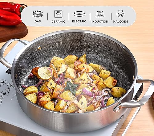 Miniatura 3 de Inqibee - Sartén híbrida de 5 QT de acero inoxidable con revestimiento cerámico de tres capas sin adherencia con tapa, olla de cocina de inducción,
