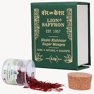 LION BRAND SAFFRON 0.5g A+++ Original Shahi Kishtwar Jammu Mongra Saffron/Kesar for Pregnant Women, Kids, Biryani, Milk, Tea and Gifting (Glass Jar with Gift Box) (Pack of 1 (0.5g))