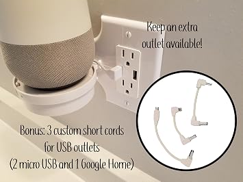 Mount Genie Smart Home Outlet Shelf: Hidden Cord Storage and Extra Custom Short Cords Great for Google Home, Nest, Security Cameras, Smart Speakers, and more