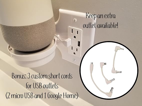 Mount Genie Smart Home Outlet Shelf: Hidden Cord Storage and Extra Custom Short Cords Great for Google Home, Nest, Security Cameras, Smart Speakers, and more