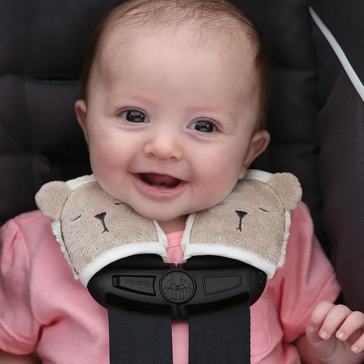 Eddie Bauer 2 Piece Baby Car Seat Plush Strap Covers, Bear, Tan/White
