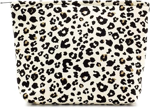 PAZIMIIK Bolsas de maquillaje de viaje con cremallera grande Leopardo marfil
