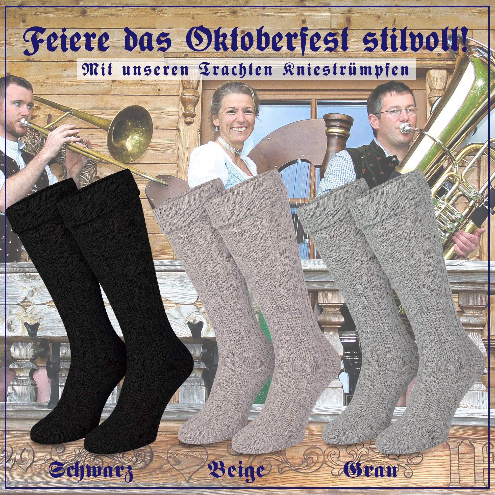 Black Snake 2 Paar Trachten Kniestrümpfe für Damen & Herren - mit Zopfmuster & Umschlagbund - weicher Baumwollmix - ideal zur Lederhose & Tracht