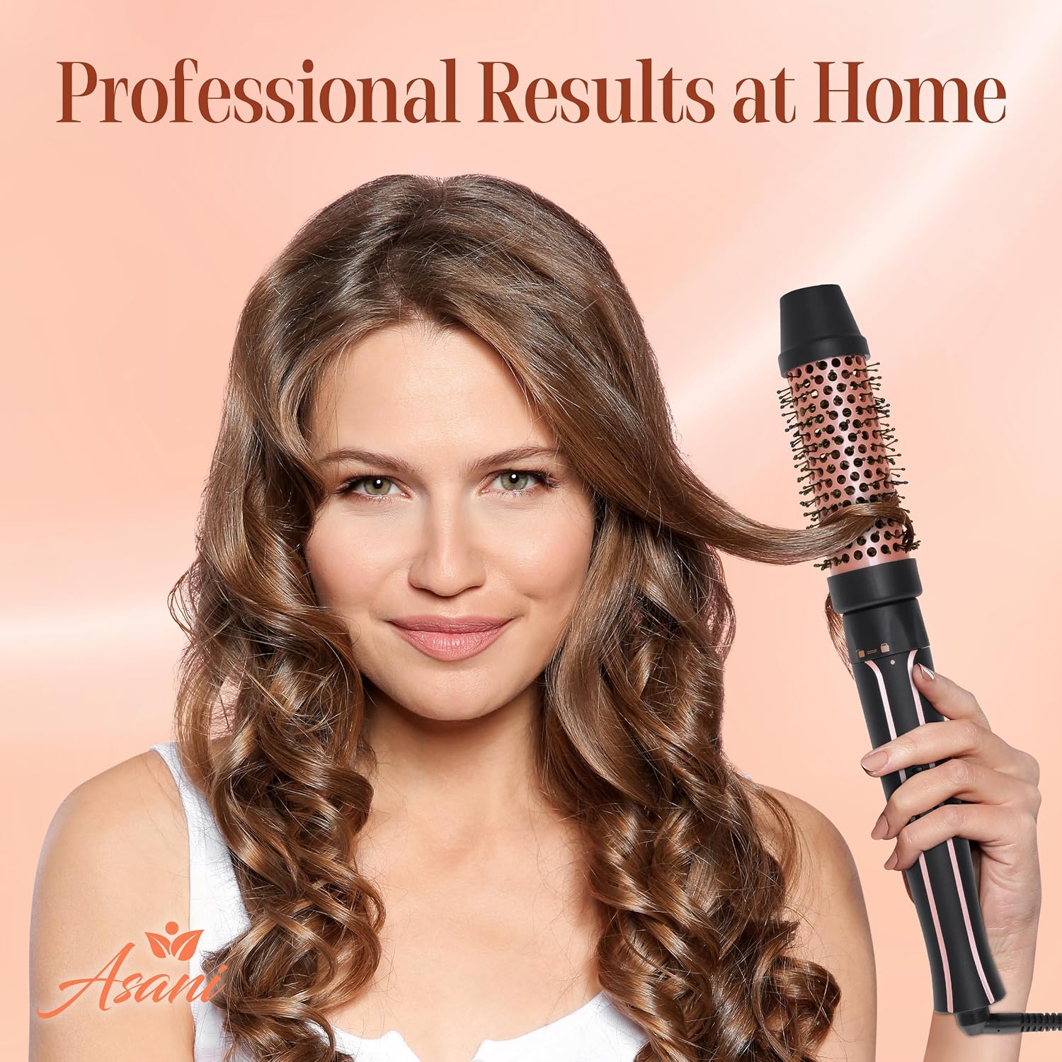 Asani 1.5" Heated Round Thermal Barrel Brush with Detachable Brush Head for Medium Curls, Loose Waves, and Volume - Travel-Friendly Dual Voltage (120-240V) - Straightening Brush for All Hair Types