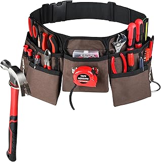 19 Pocket Brown and Black Heavy Duty Construction Tool Belt, Work Apron, Tool Pouch, with Poly Web Belt Quick Release Buck
