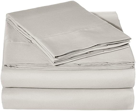 Amazon Basics Microfiber Sheet Set - (Includes 1 bedsheet, 1 Fitted Sheet with Elastic, 2 Pillow Covers) Queen, Light Grey, Solid