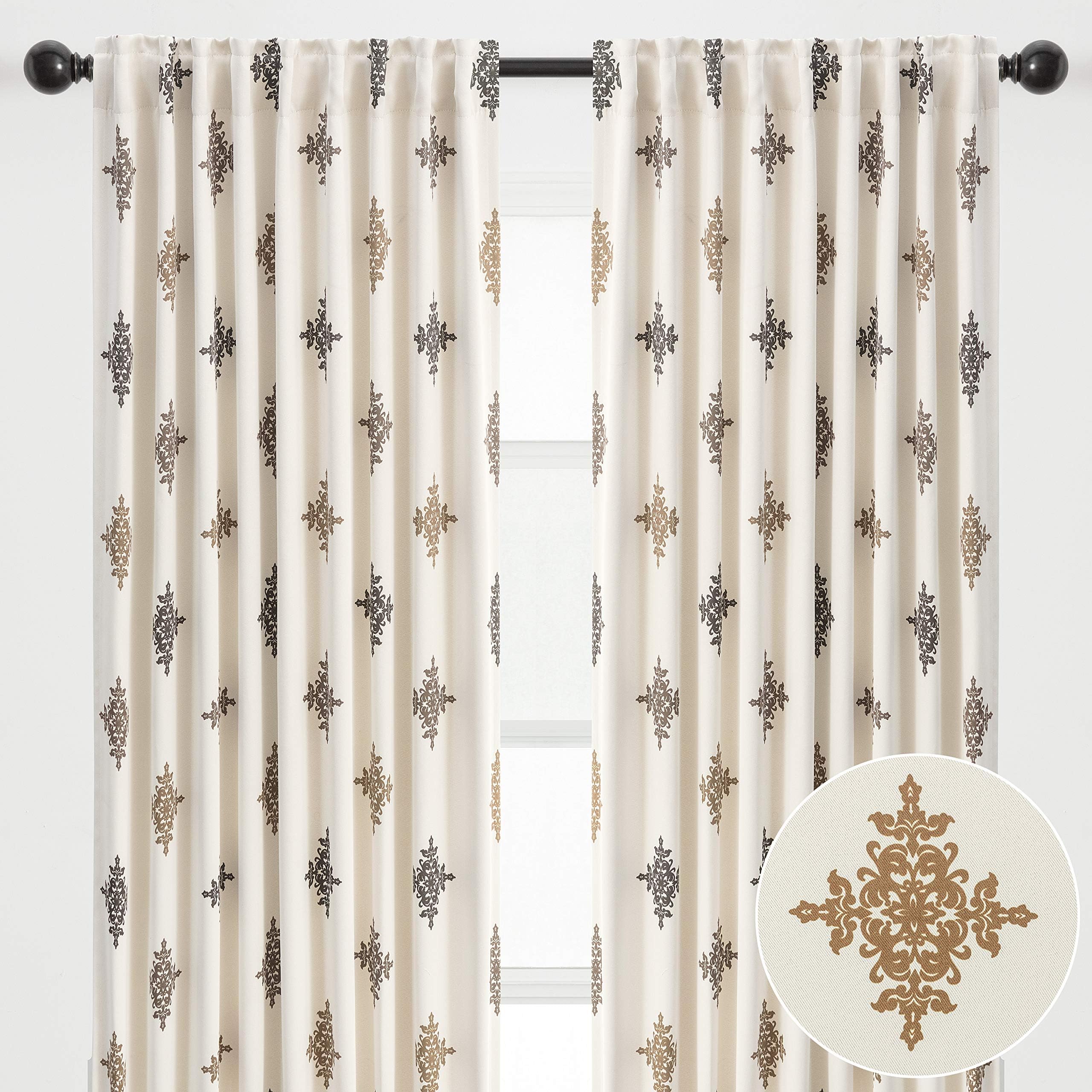 Chanasya Premium 2-Panel Traverse Damask Room Darkening Curtains - 3-in-1 Back Tab, Rod Pocket, Ring Tab - for Windows Living Room Bedroom - Room Darkening Drapes 52 x 84 Inches - Chocolate