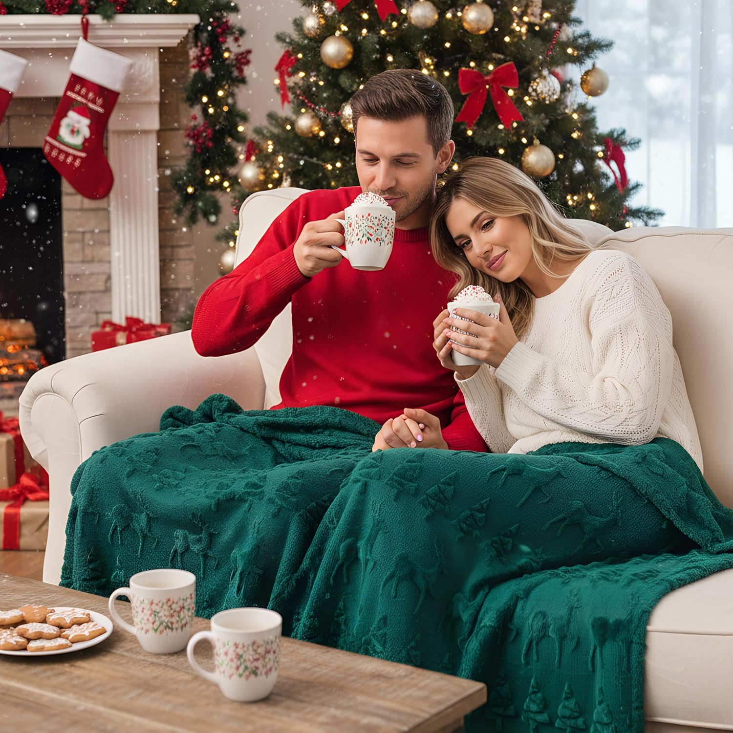 Tegeme Christmas Throw Blanket Green 3D Xmas Reindeer Throw Blanket 50" x 60" Winter Christmas Holidays Dutch Velvet Faux Rabbit Fur Decorations Cozy Soft Lightweight Gift for Home Living Room Sofa - Image 6