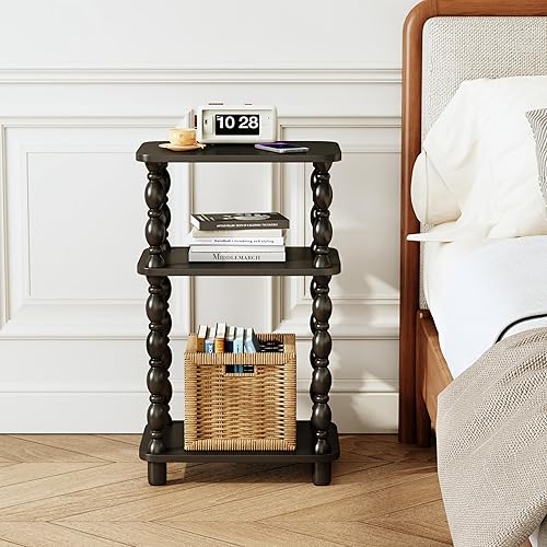 Miniatura 8 de Mesa auxiliar, mesa auxiliar retro con estante de 3 niveles, mesa auxiliar de sofá pequeña para sala de estar, mesa auxiliar vintage de granja,