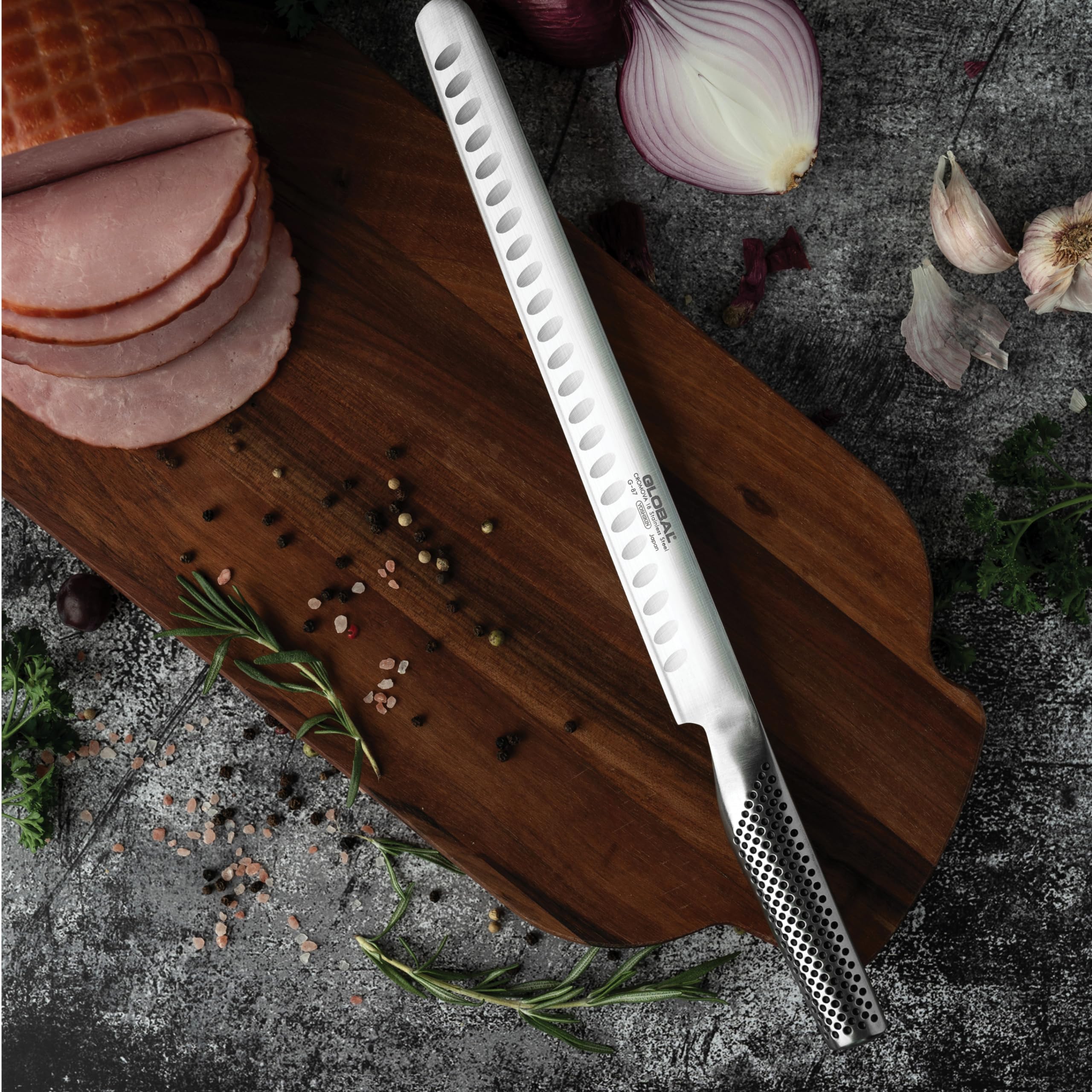 Global G-87 Coltello salmone/prosciutto-Lama 27 cm, alveolato