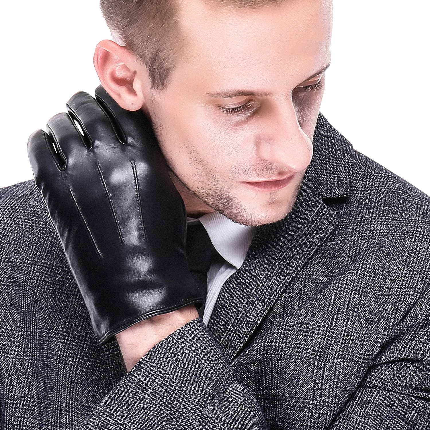 Leather Gloves,Men's Touchscreen Texting Winter Warm Driving Genunie Leather Gloves