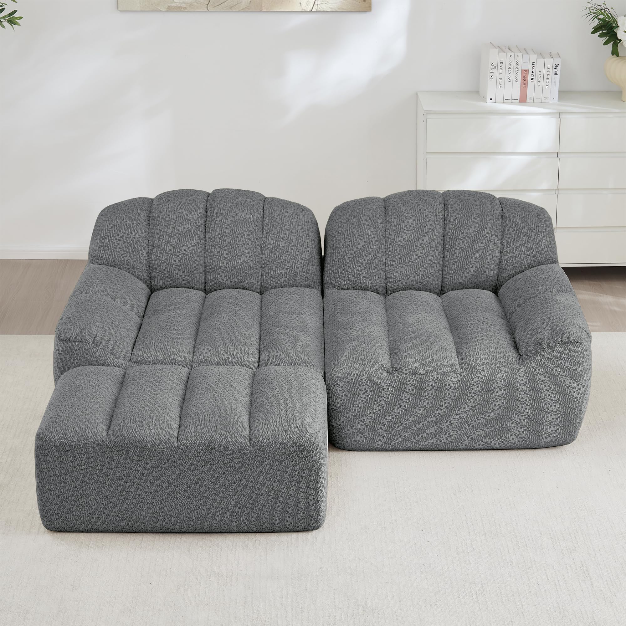 Sofá en L de 2 plazas Boneless gris para descansar sin montar muebles
