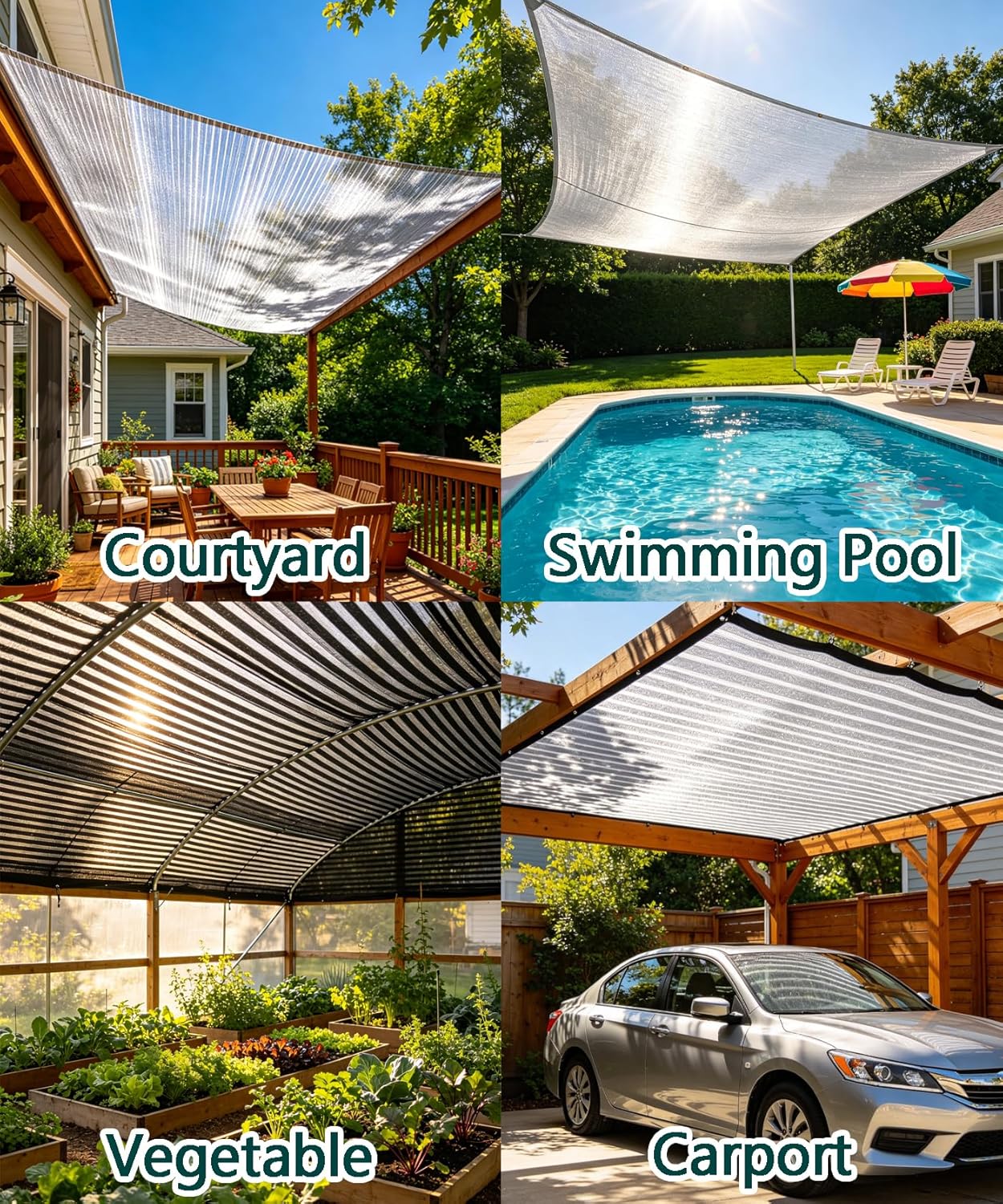 70% Aluminum Sun Shade Cloth with Grommets 10FT x 18FT, Silver Reflective Mesh Tarp Sun Shade Cover for Pergola, Patio, Garden, Greenhouse, Car, Kennel, Swimming Pool, Outdoor