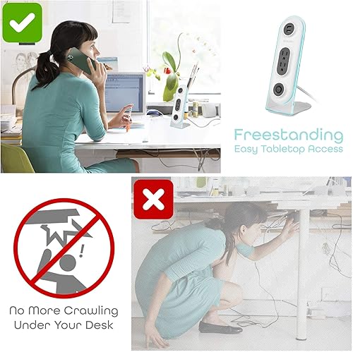 Miniatura 6 de Aduro Dual USB 2 Outlet Power Strip Carga Escritorio Soporte Extensión Hub Extensión, BlancoGris Paquete con U-Rise Soporte para teléfono móvil