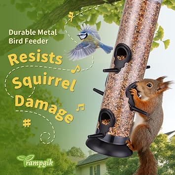 Metal Tube Bird Feeders for Outdoors Hanging,Finch Feeders for Outside,Chew-Proof Hanging Birdfeeder,Squirrel-Proof 6 Ports Bird Feeder 13 Inch,Anti-Rust,Black,1 Pack(Seed is not Included)