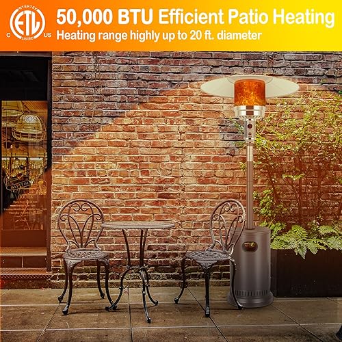 Miniatura 2 de Hykolity Calentador de patio de 50,000 BTU con caja de arena, diseño de mesa, quemador de acero inoxidable de doble capa, ruedas, sistema de