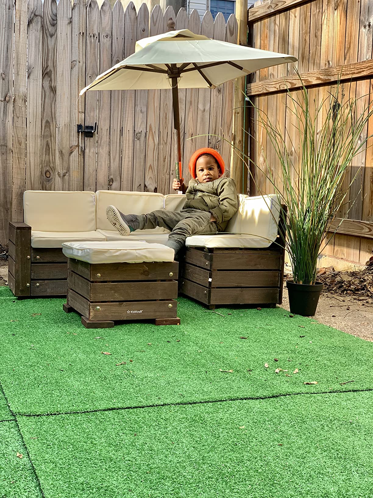 45/mo Finance KidKraft Wooden Outdoor Sectional Ottoman & Umbrella