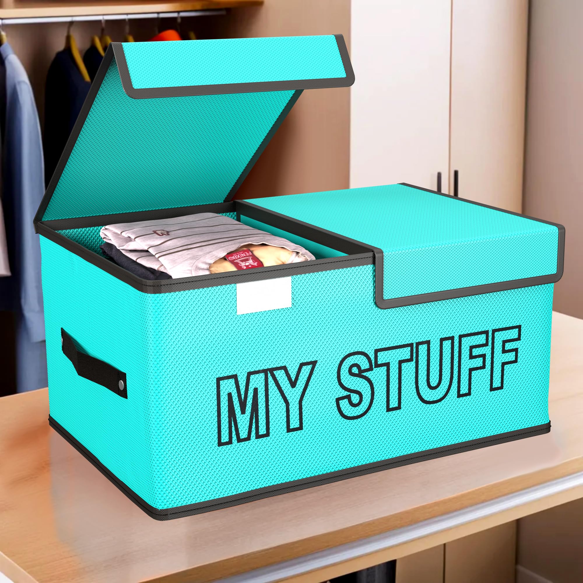 Kuber Industries Clothes Wardrobe Organizer (Large) Foldable Double Lid Drawer Organiser | 2-Compartments | Non-Woven Cupboard Organiser | Clothes Organizer | My Stuff | Reliance Green
