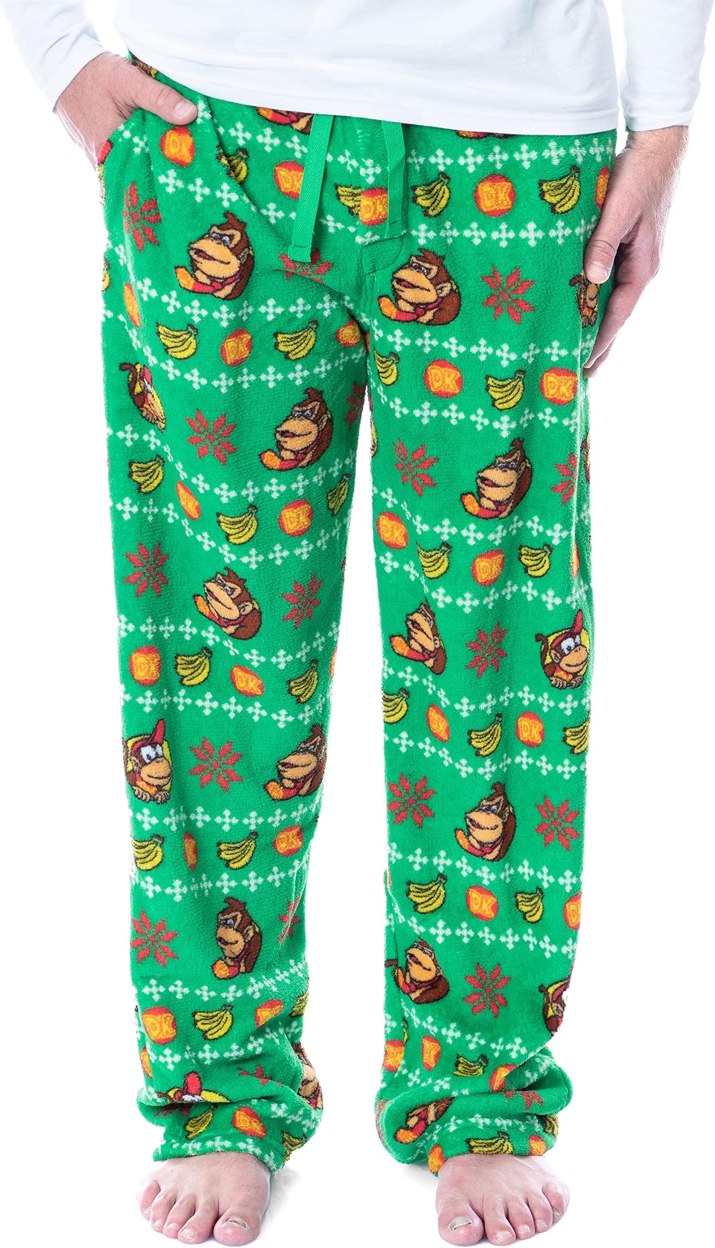 Nintendo Men's Donkey Kong and Diddy Kong Christmas Fair Isle Plush Fleece Pajama Pants