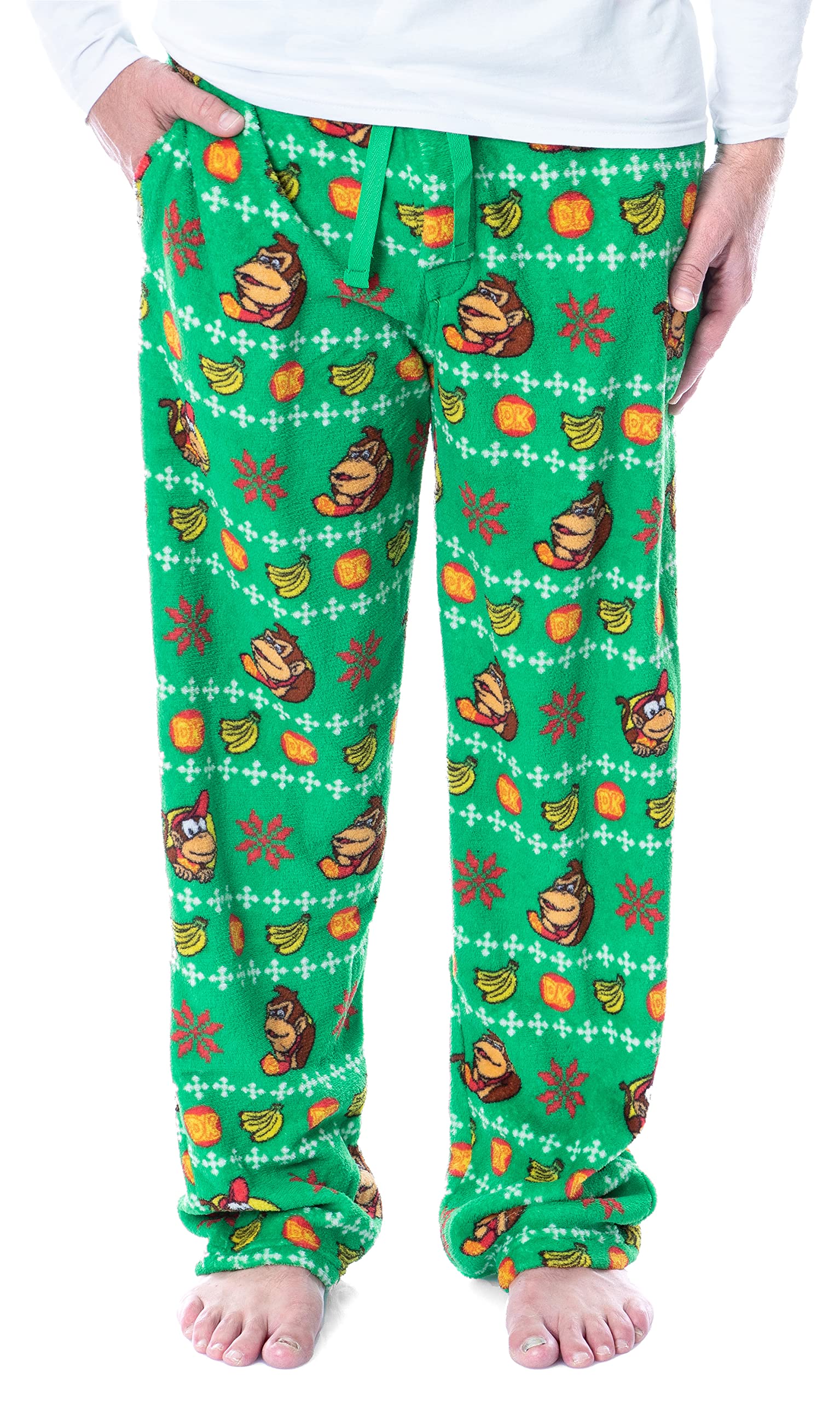 Nintendo Men's Donkey Kong and Diddy Kong Christmas Fair Isle Plush Fleece Pajama Pants