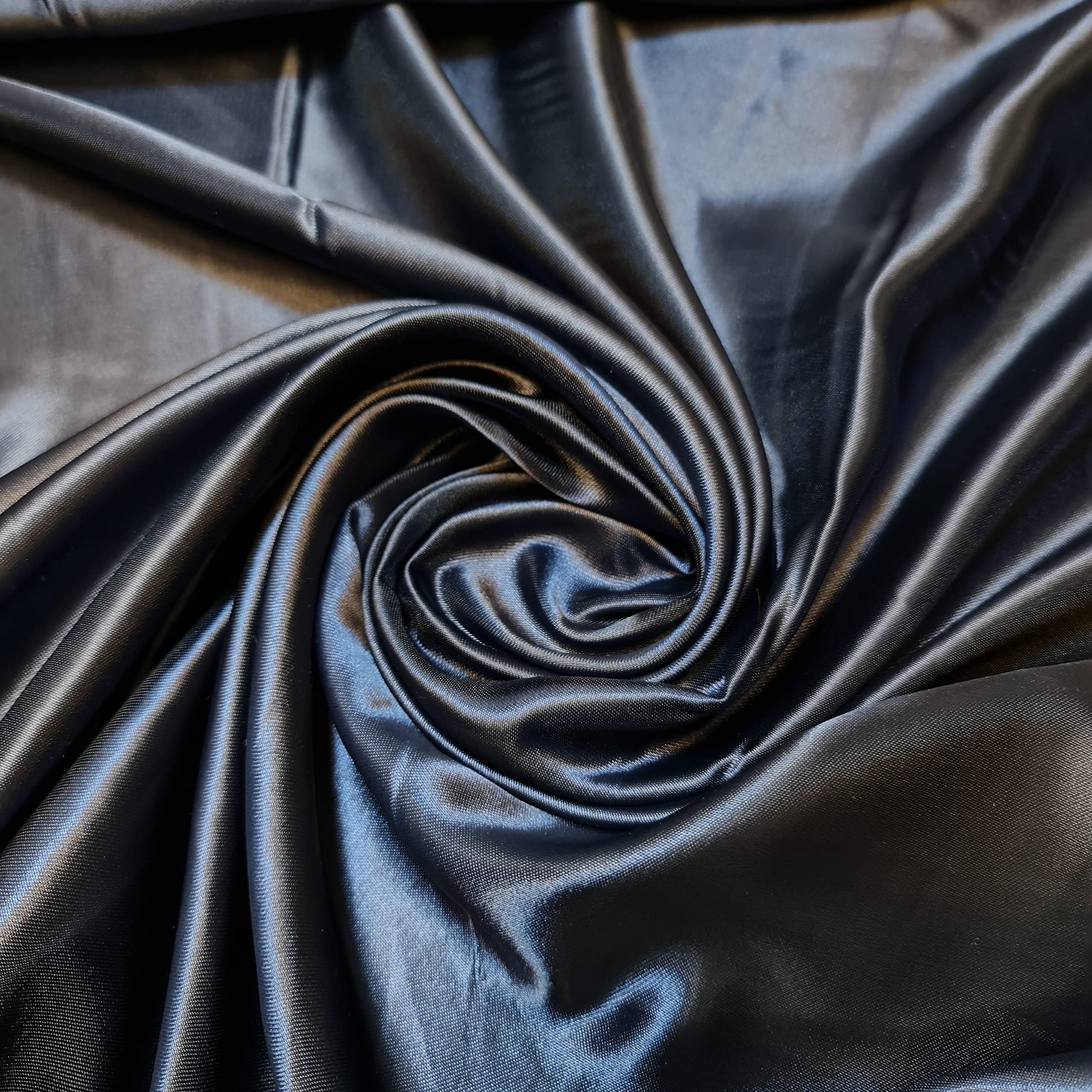 58"/150cm Wide Plain Poly Silk Satin Fabric STH Available in 10 Colours (Navy Blue, 5 Meter)