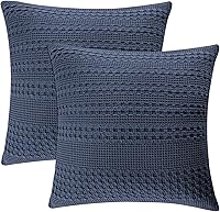 Vista 31 de PHF Fundas de almohada con tejido de gofre de 24" x 24", paquete de 2, funda de almohada cuadrada 100% algodón para decoración de ropa de cama, sin