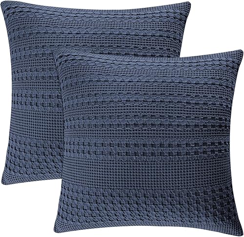 Miniatura 31 de PHF - Fundas de almohada 100% algodón con tejido gofre europeo, 26 x 26 pulgadas, 2 unidades para decoración elegante del hogar, sin relleno
