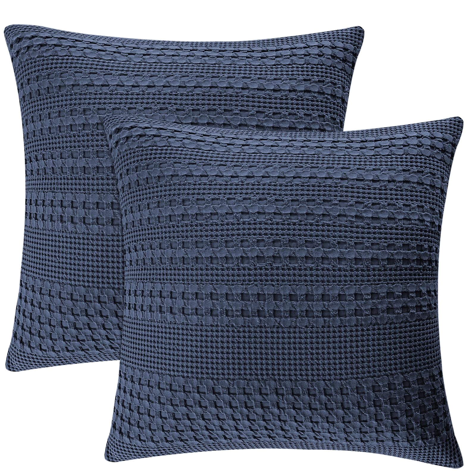 PHF 100% Cotton Waffle Weave Euro Sham Covers, 2 Pack 26" x 26" Bed Pillow Covers for Elegant Home Decor, No Filling, Luxury Aesthetic Soft Euro Pillow Cases for Bed, Indigo