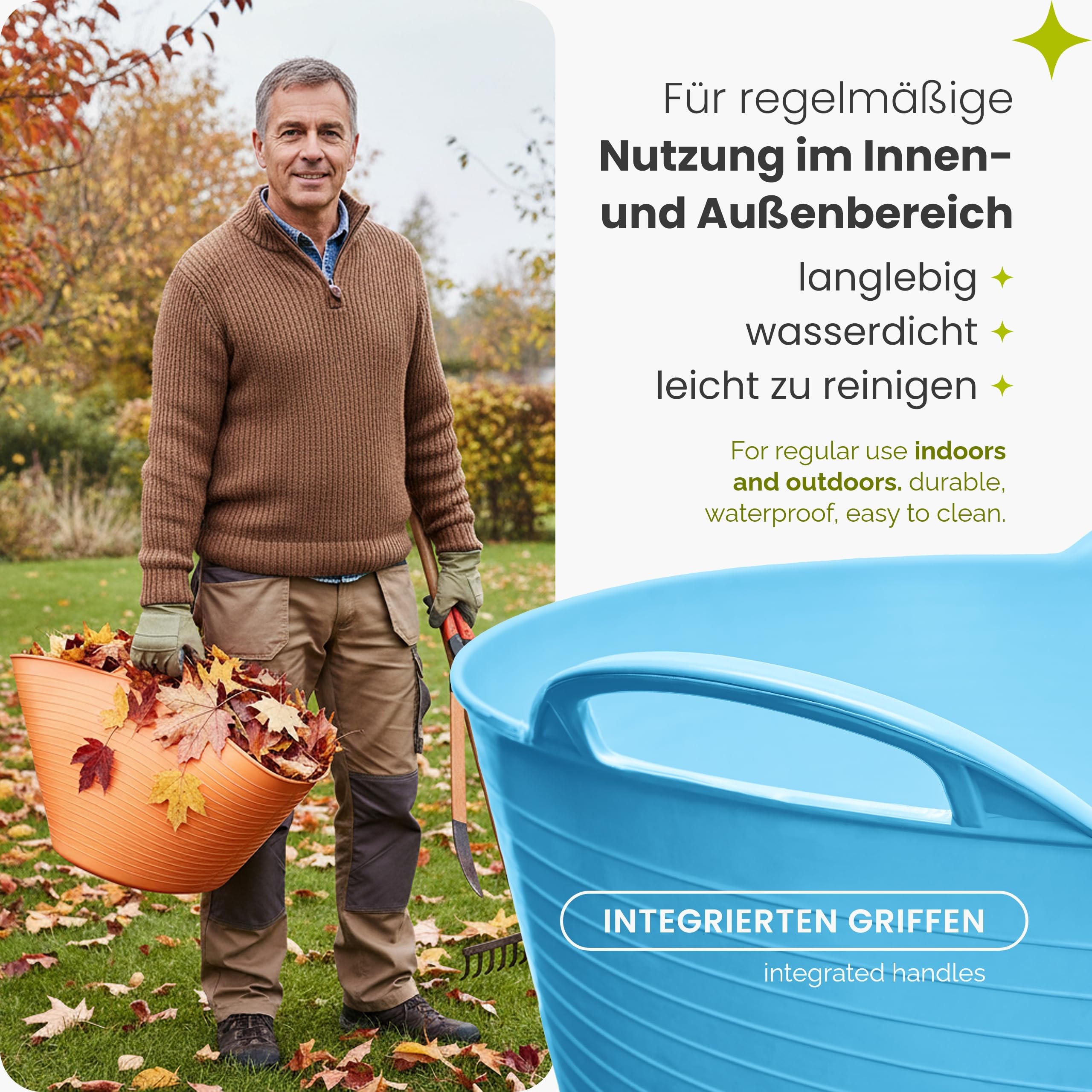 Garronda Flexibler Kunststoffkübel 42 L für Garten Haushalt Werkstatt und Transport vielseitig einsetzbarer Universalbehälter Wäschekorb GD-0181Blau