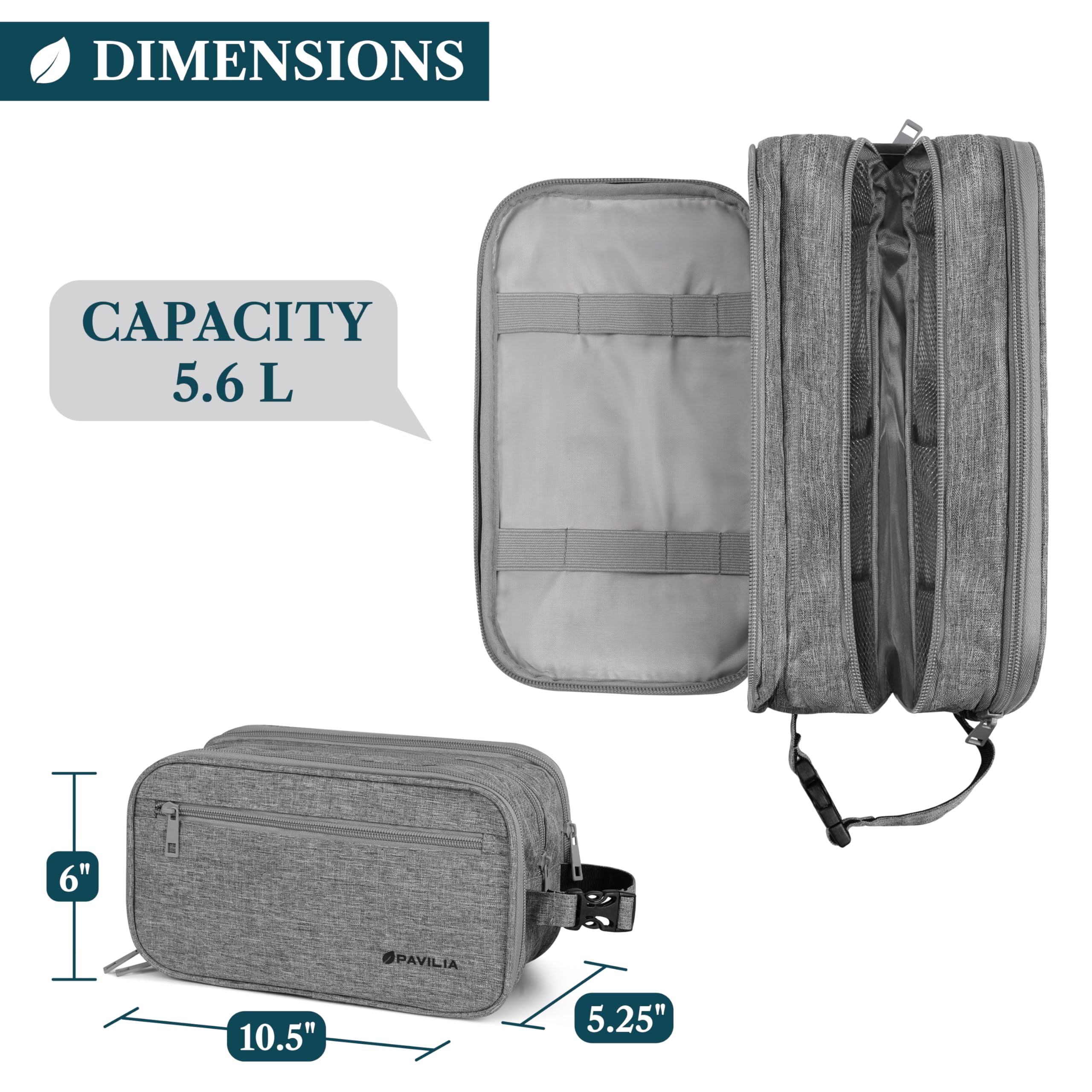 PAVILIA - Bolsa de aseo para hombre, piel sintética, bolsa de viaje, kit de afeitado - gris - talla única