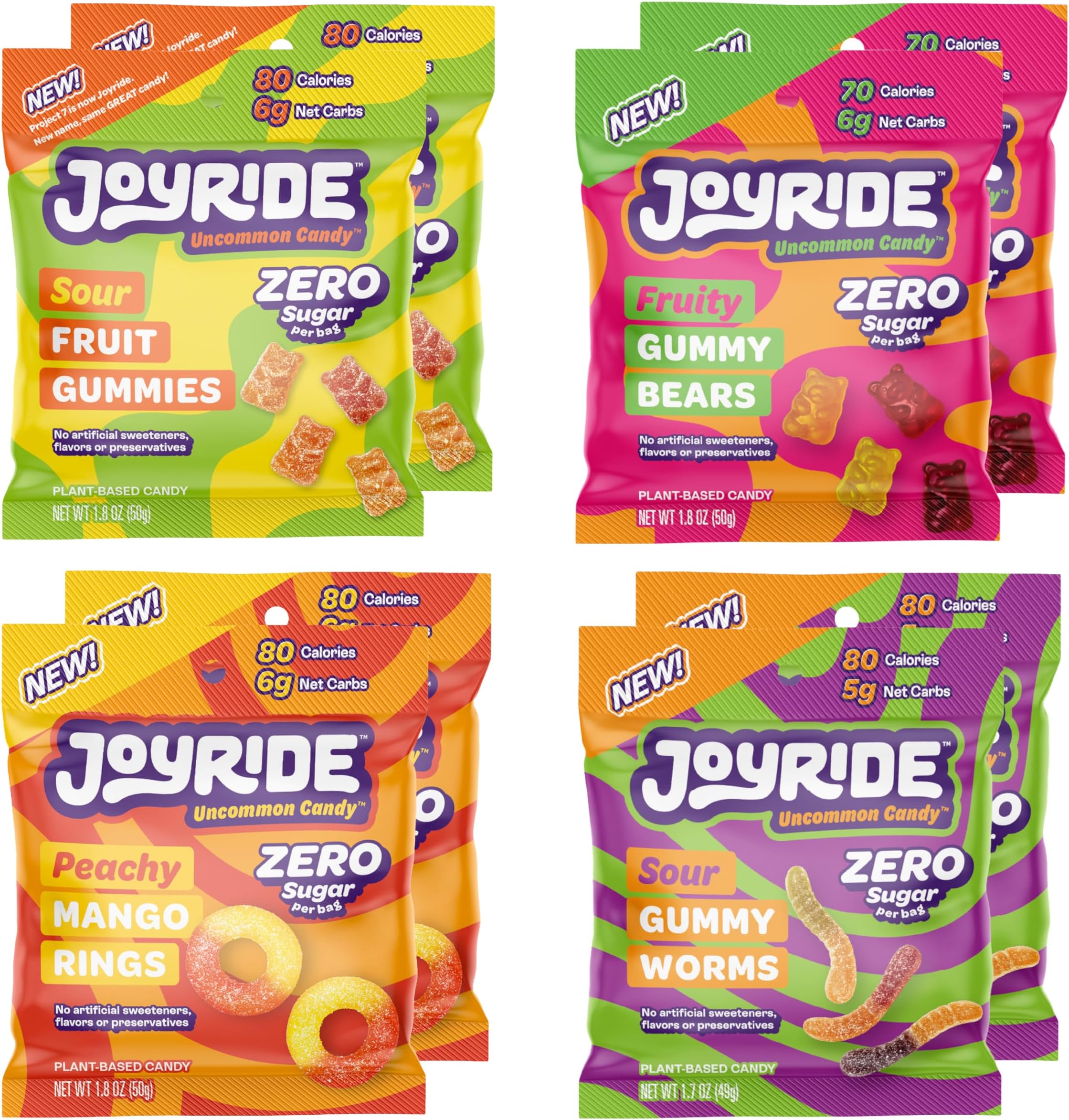 JOYRIDE Keto Gummies, Variety Pack – Candy with Low Sugar & Low Net Carbs – Low Calorie Snacks – Vegan Gummy Candy with no Sugar Alcohols (Pack of 8)