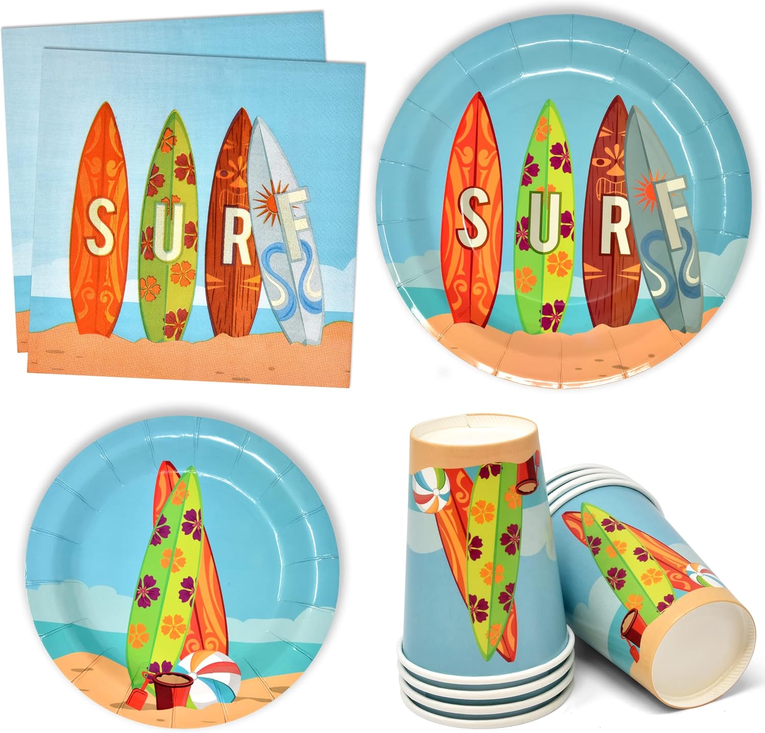 Beach Surfing Party Supplies Tableware Set 24 9" Dinner