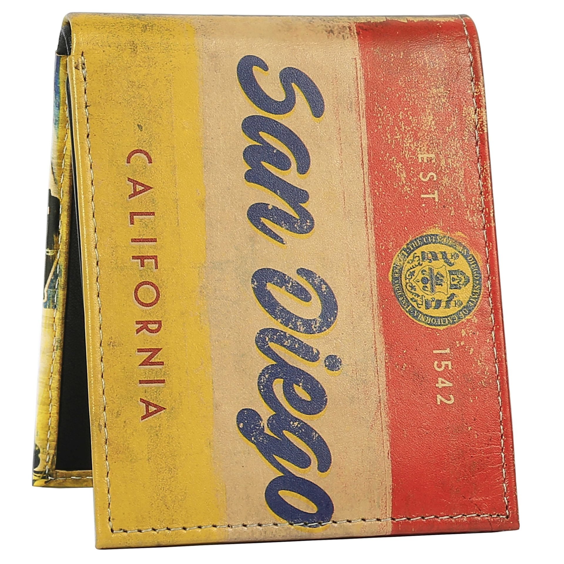 United Streets of ArtSan Diego Sign Wallet - Bifold Trifold Artisan Leather Wallets for Men With 2 ID Windows - Durable Designs and Graphics