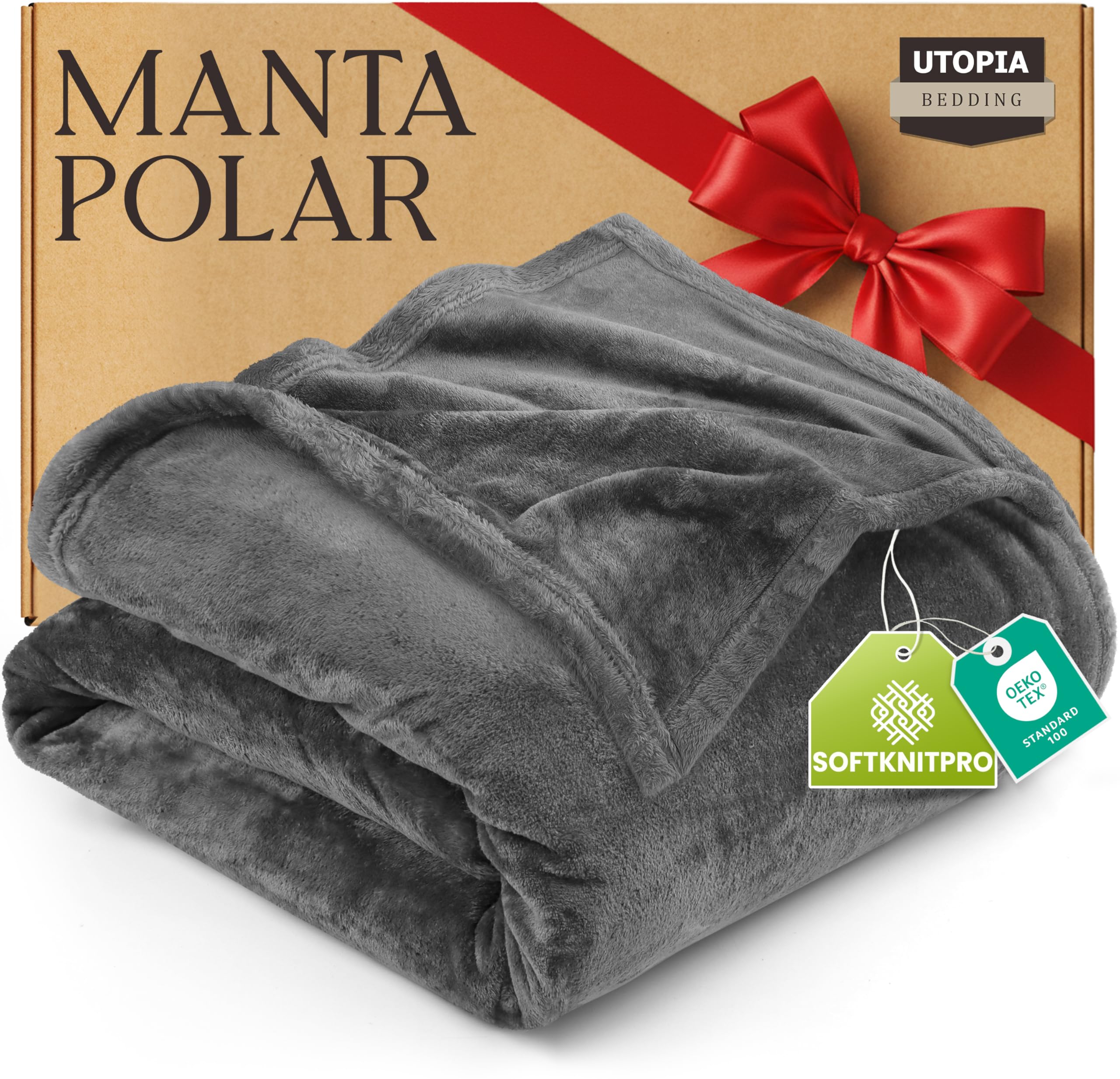 Utopia Bedding Manta de forro polar manta ligera para cama, sofá o sofá, adecuada para todas las estaciones [200 x 150 cm, gris] OEKO-TEX STANDARD 100