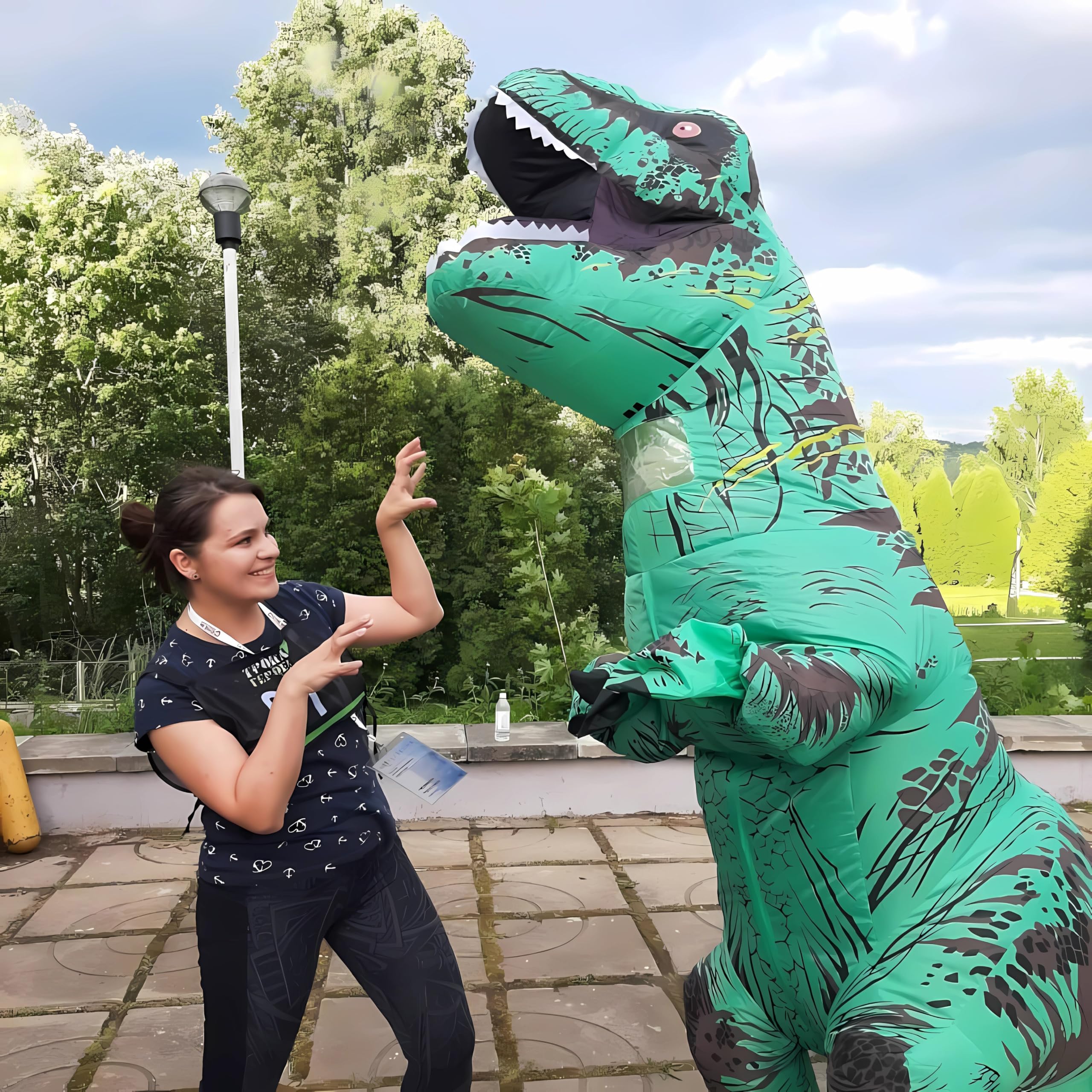 Disfraz inflable de dinosaurio para adultos, disfraz de T-Rex de cuerpo completo para fiesta de cosplay (verde)