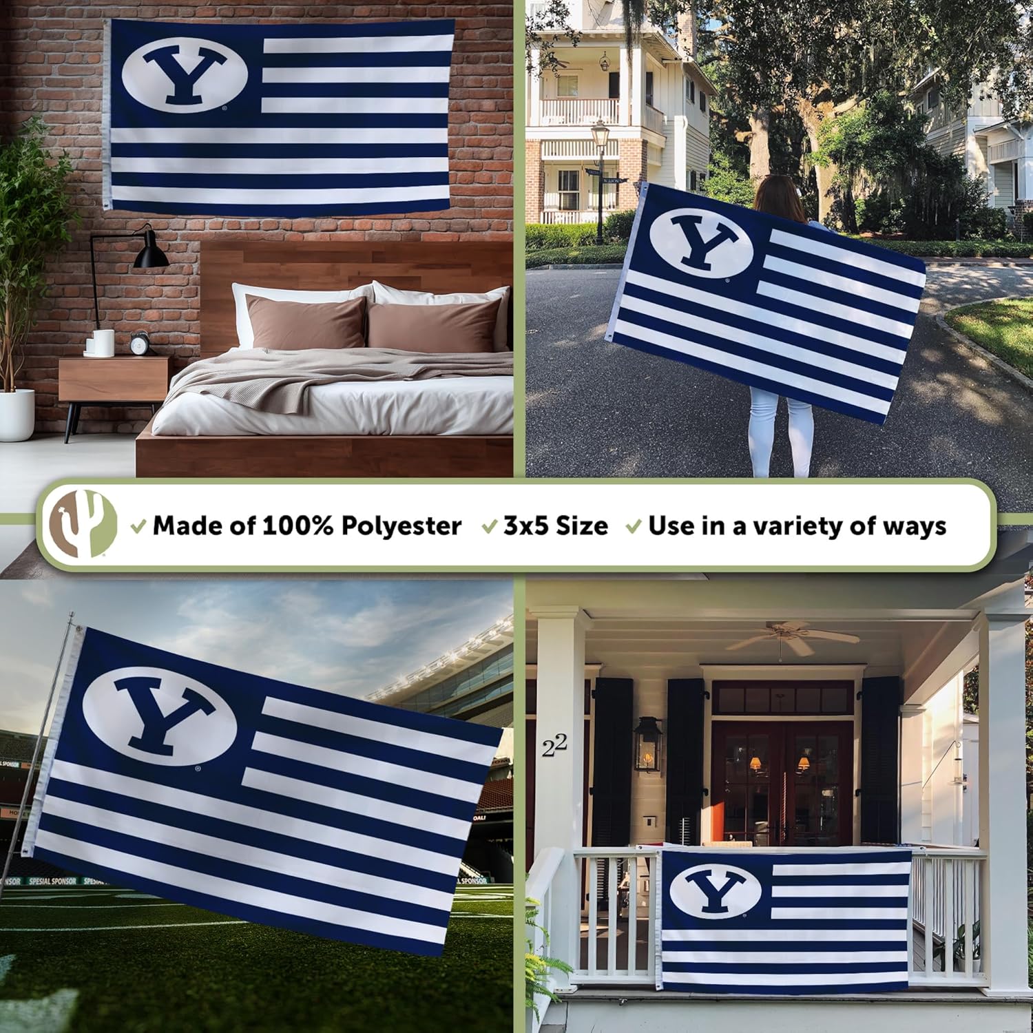 Desert Cactus Brigham Young University Indoor and Outdoor 100% Polyester University Flag Banner, 3x5 Feet Cougars (Nation) - Image 3
