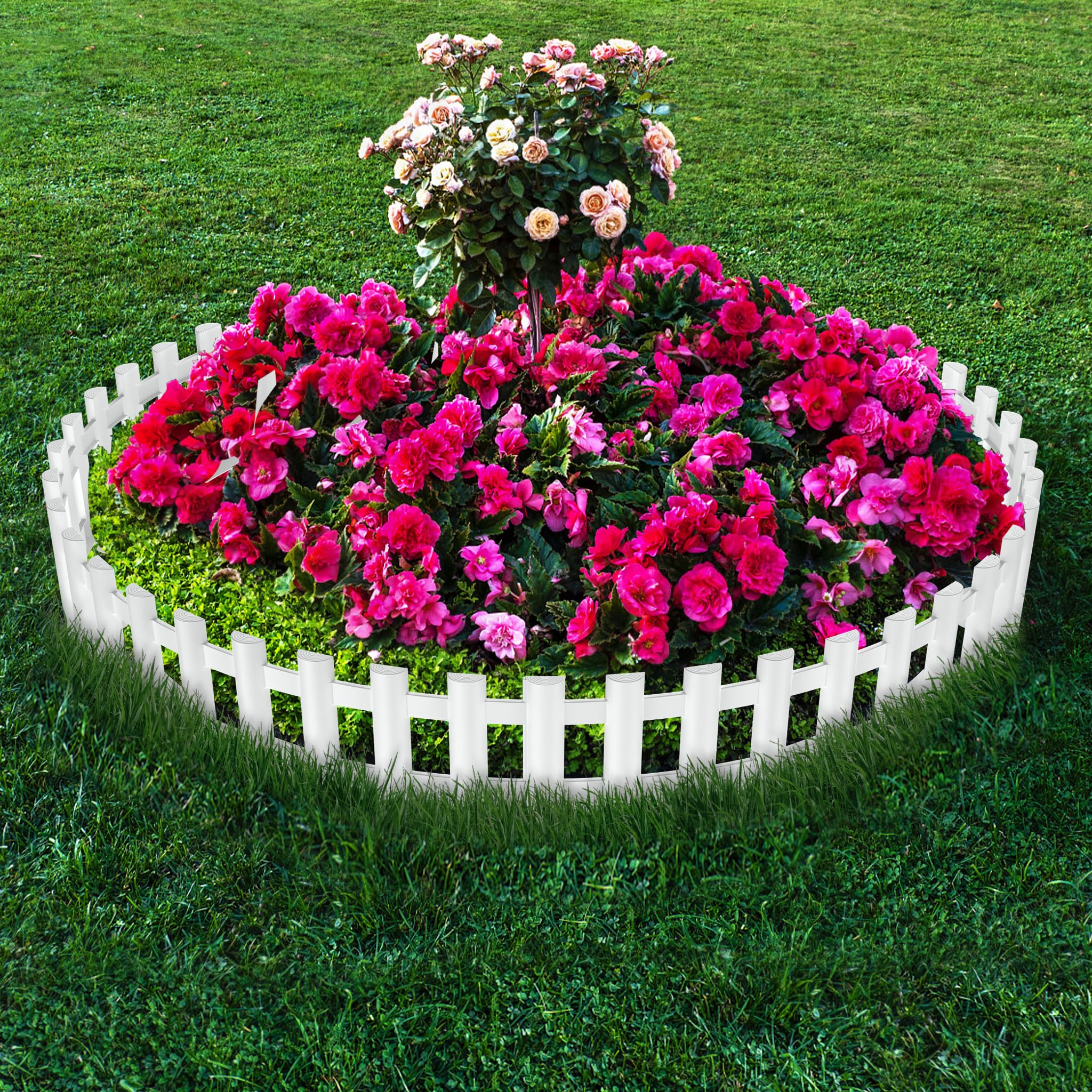FIVMEN Bordo per prato in plastica 43x12 cm, recinzione per aiuola, delimitazione con chiodi a terra, recinzione flessibile per aiuola, recinto per giardino, 6 pezzi, bianco