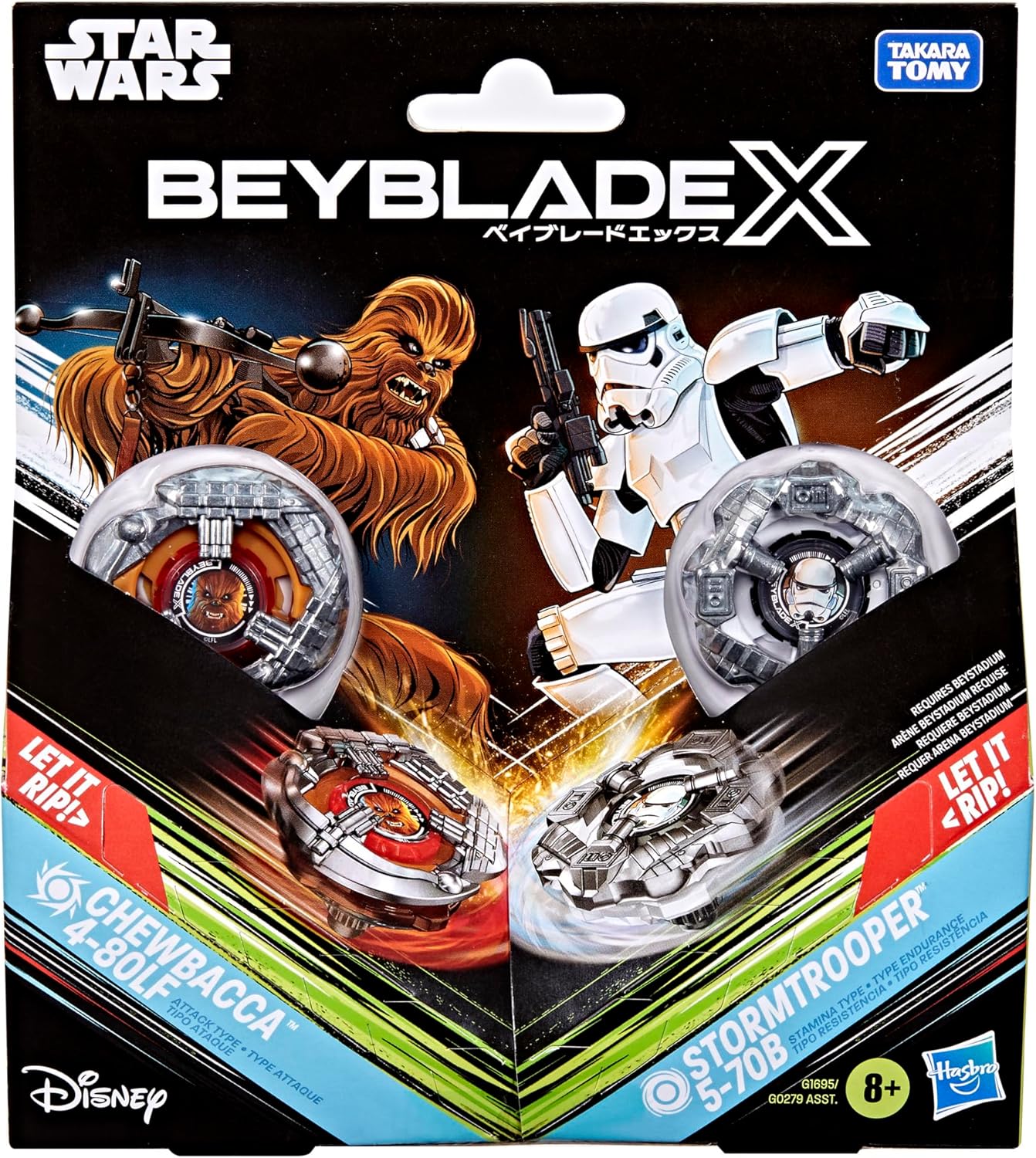 Hasbro Beyblade X and Star Wars Collab, Chewbacca 4-80LF vs. Stormtrooper 5-70B