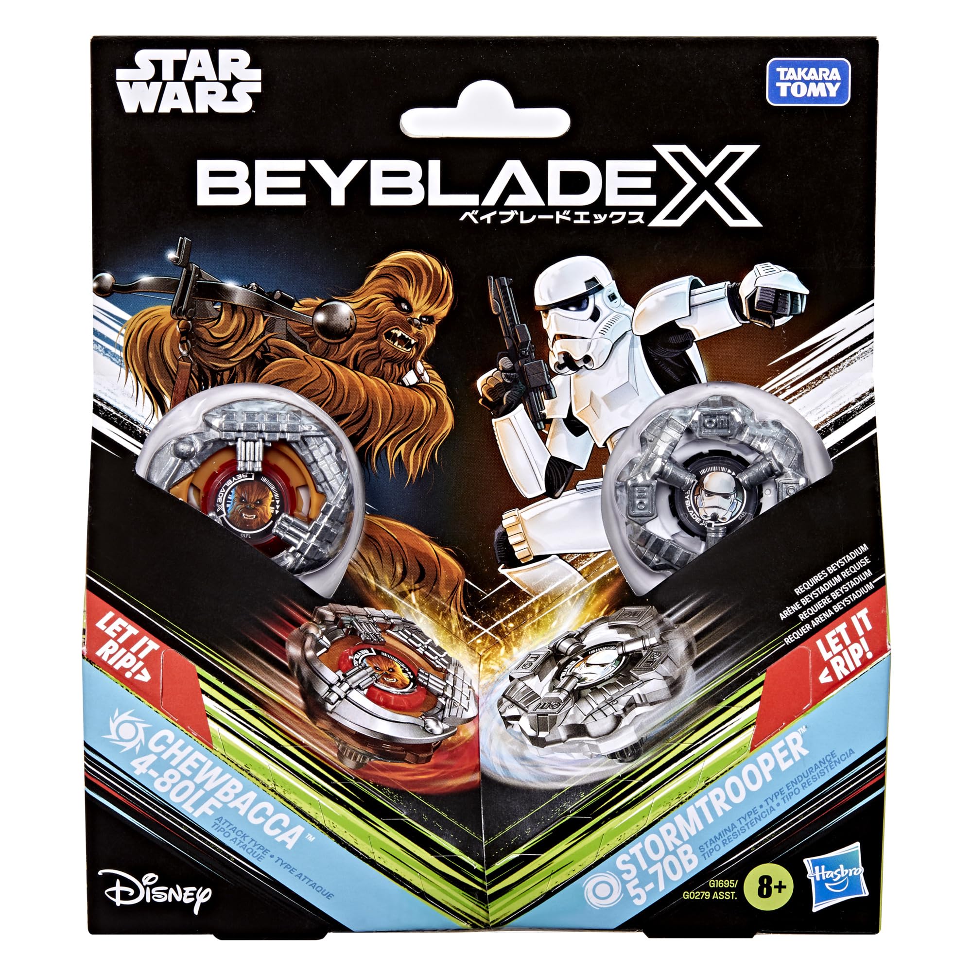 Colaboración Beyblade X y Star Wars, Chewbacca 4-80LF vs. Stormtrooper 5-70B