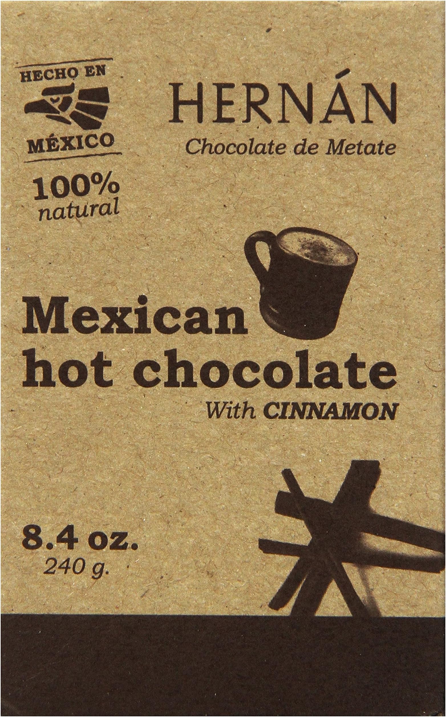 Hernan Mexican Hot Chocolate Tablillas/squares with Cinnamon (8.4oz) - 2012 Sofi Gold Winner - 100% Natural Made with Organic Cocco Beans