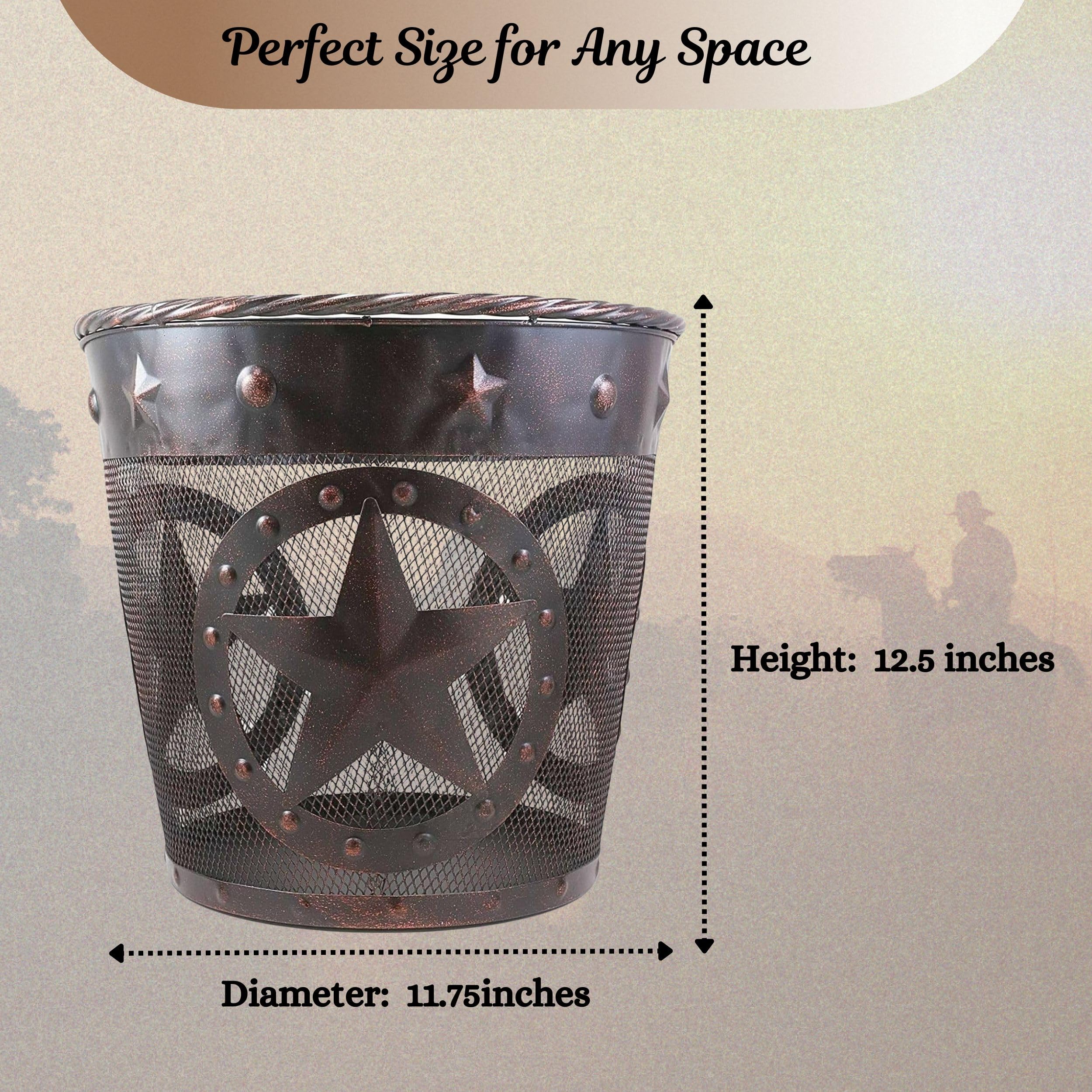 BestGiftEver Basureros con estrella de alambre de malla de metal acabado de cobre, decoración rústica de cabaña occidental