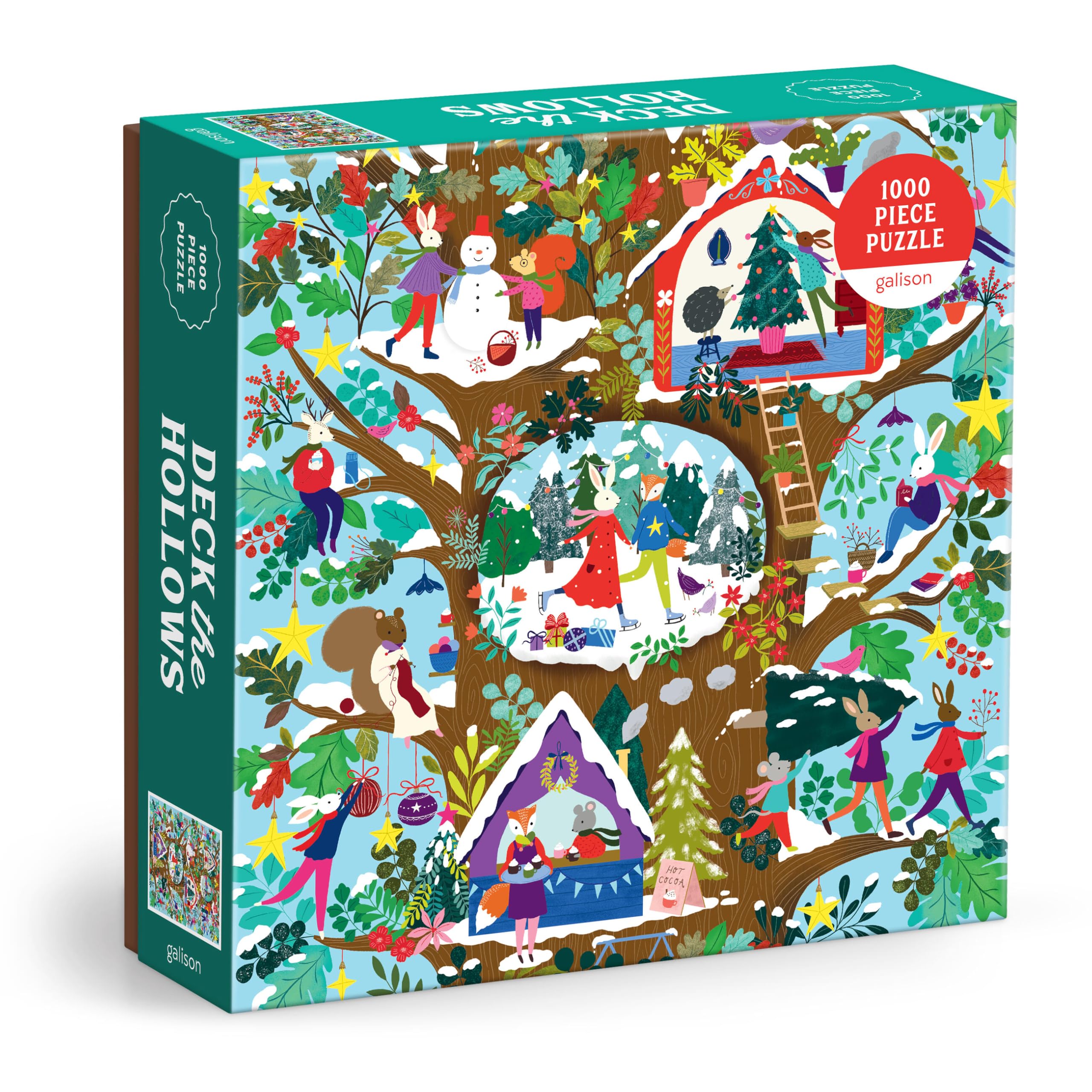 Deck The Hollows Puzzle – 1000 Piece Holiday Puzzle with Illustrated Tree Scenes