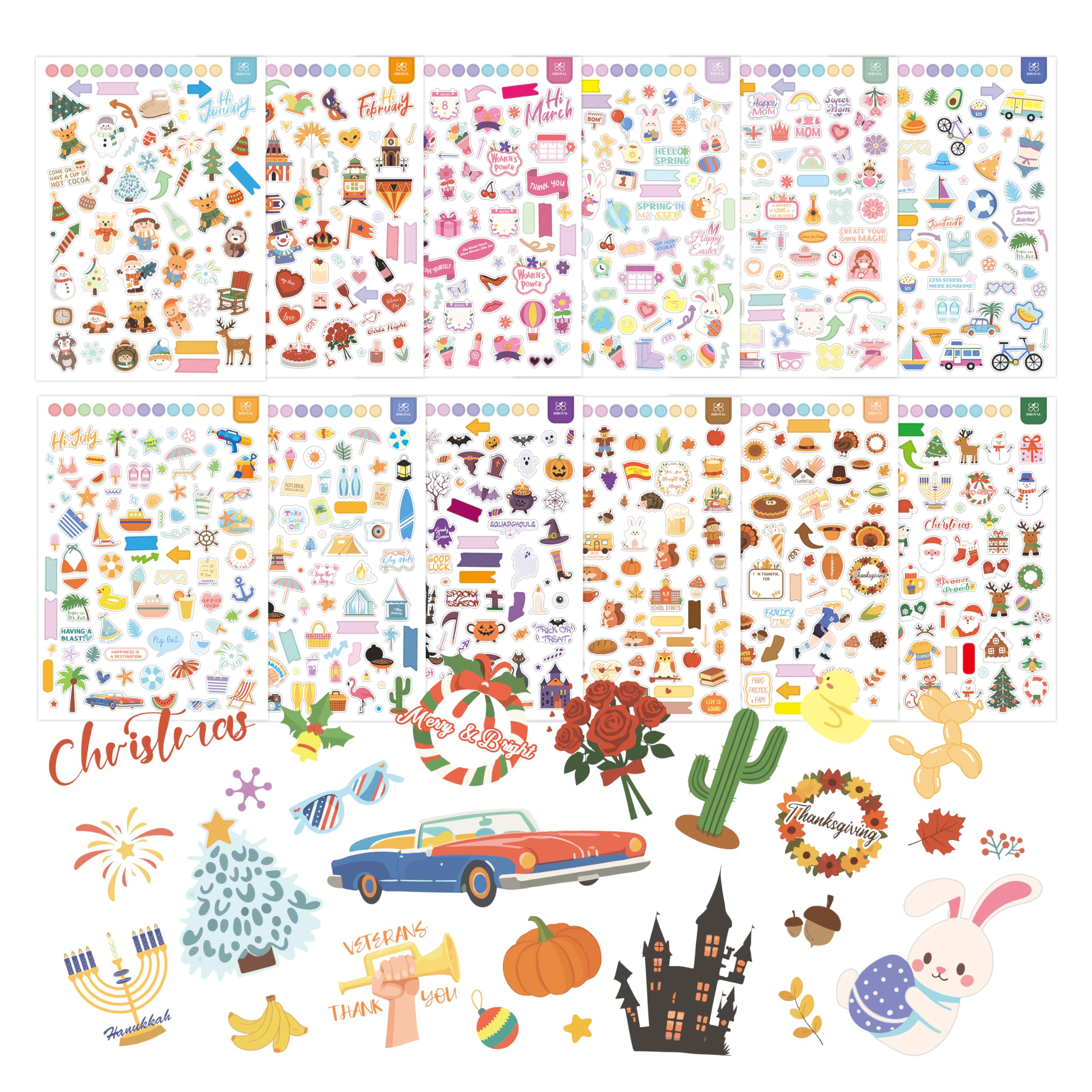 BIROYAL 12 Sheets Planner Stickers, 500+ Pcs Seasonal Calendar Stickers