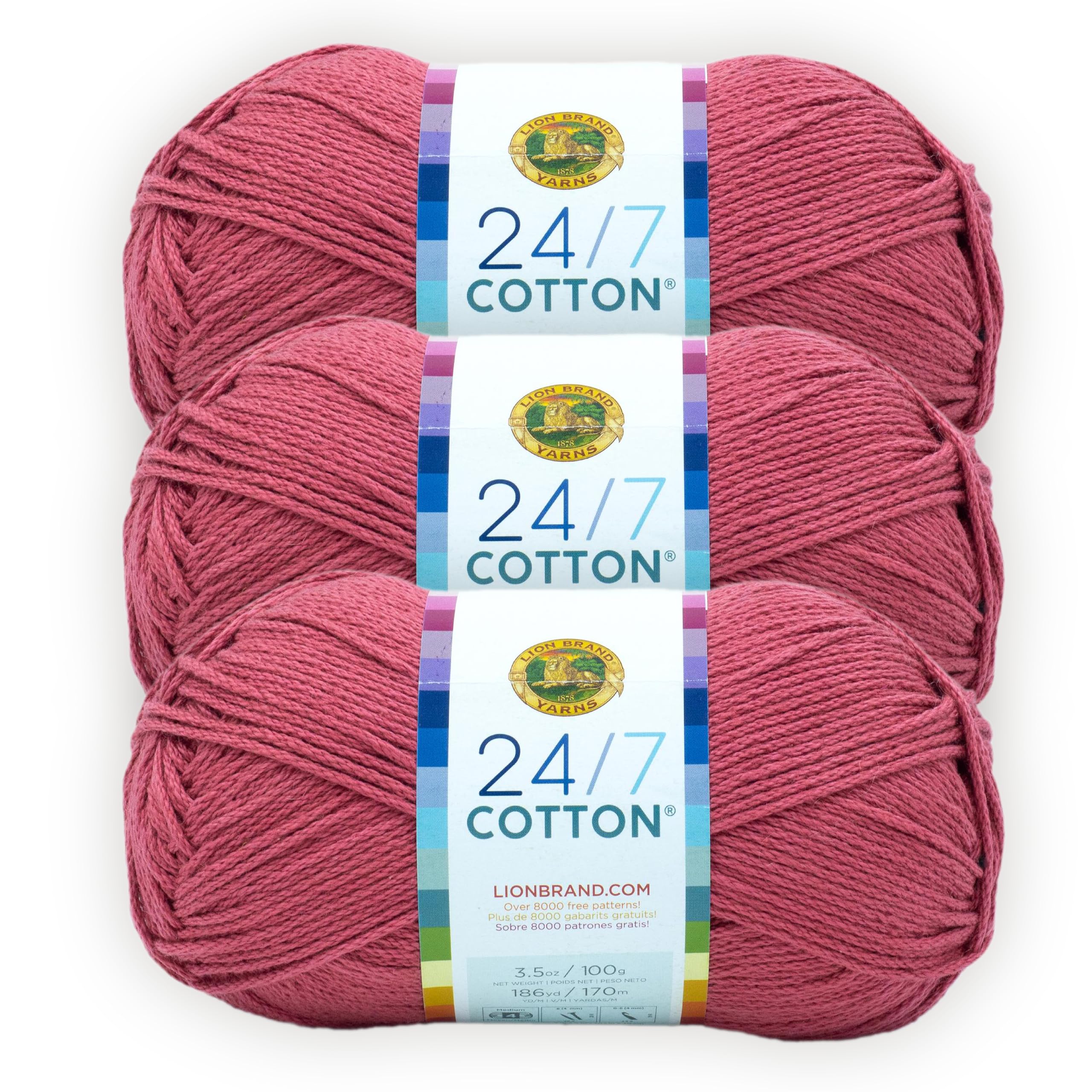 Coton léger Lion Brand 24/7 terre cuite, fil mercerisé haut de gamme pour ouvrages au crochet